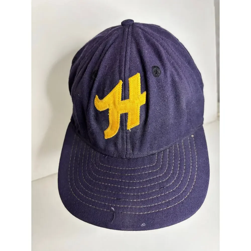 Vintage New Era Pro Model Fitted Youth Baseball Cap Blue H Logo 70s-80s